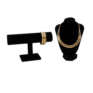 18K Gold Italian Snake Chain Crescent Necklace & Bracelet
