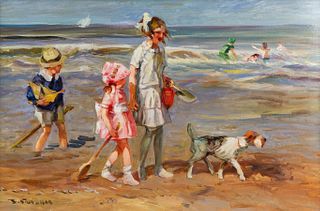 Jacques Deveau Signed Seashore Beach Scene Painting