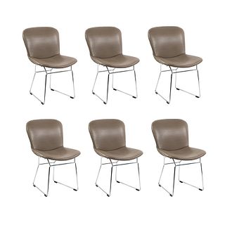 (6) Set of Bertoia Beige Upholstered Side Chairs
