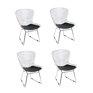 (4) Harry Bertoia Style Side Chairs with Black Cushions