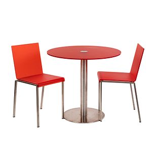 (3) Set of Translucent Red and Chrome Bistro Table Set