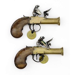 Pair Of Brass Small Frame Flintlock Blunderbuss Pistols