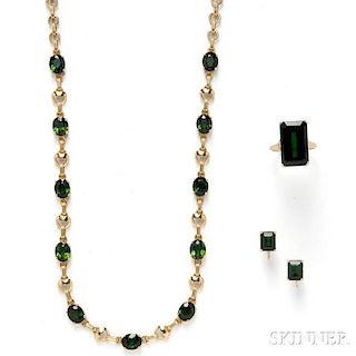 Group of 14kt Gold and Green Tourmaline Jewelry Items, Tiffany & Co.