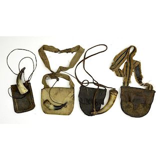 Early 19th Century Hunting Bags with Horns Lot of 4