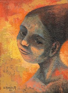 Armando Morales 'Mayan Girl' Oil on Canvas