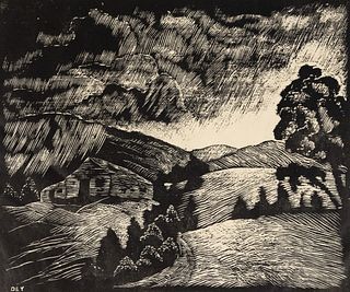 Maurice Robert Dey 'Passing Shower' Woodcut Signed 1933