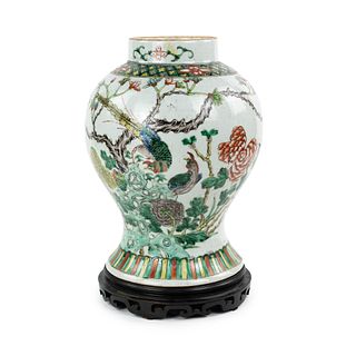 Qing Dynasty Chinese Famille Verte Baluster Vase 