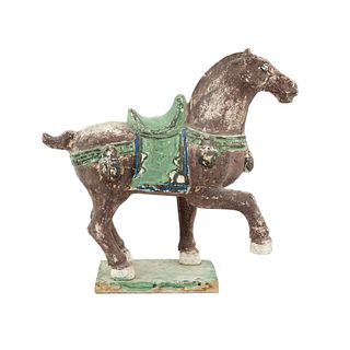 Tang Dynasty Style Polychrome Wood Horse Sculpture
