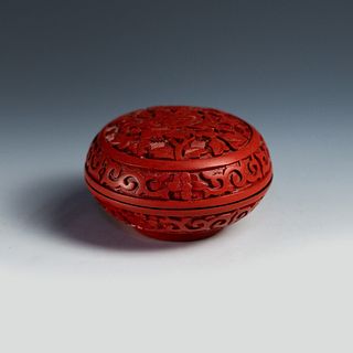 Chinese Cinnabar Red Lacquer Floral Carved Trinket Box