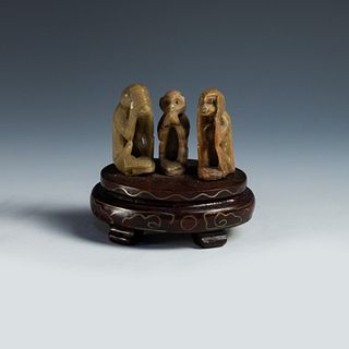 (3) Chinese 'Three Wise Monkeys' Hardstone Netsuke Figures