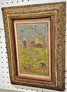 INDO INLAID FRAMED 18TH C PTG 8 1/2" X 5", 14" X 10" OVERALL