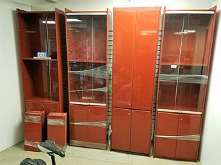 LOT 4 RED LACQUER CABINETS 7'7"H X 26 1/2"W X 13"D