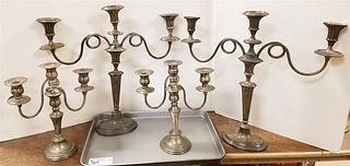 TRAY 2 PR SILVERPLATE CANDELABRAS 18" AND 11 1/2"
