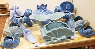 TRAY BLUE POTTERY PLANTERS HAEGER, ABINGDON, RED WING USA