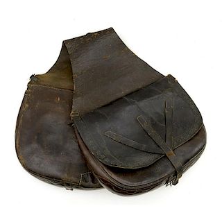 19th Century Tooled Leather Saddle Bags with Confederate Style "Y" Shaped Billet