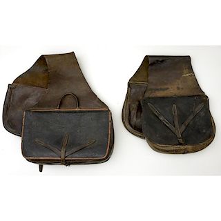 Lot of 2 19th Century Saddle Bags with "Y" Shaped Straps, One Named