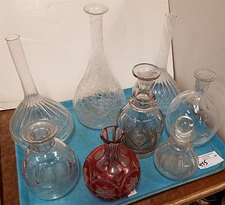 TRAY CUT DECANTERS BACCARAT ETC AND HAND BLOWN