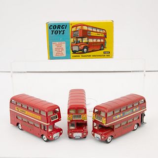 Three Corgi 468 Routemaster Buses, All die cast metal, including one with "Naturally Corgi Toys/Corgi Classics" decals, boxed, in Excellent condition,