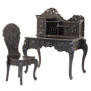 Japanese Export Meiji Era Desk and Chair