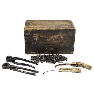 Horseshoe Tools, Nails and Wooden Box