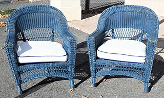 A Pair of Painted Wicker Armchairs
