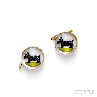 14kt Gold and Reverse painted Crystal Cuff Links