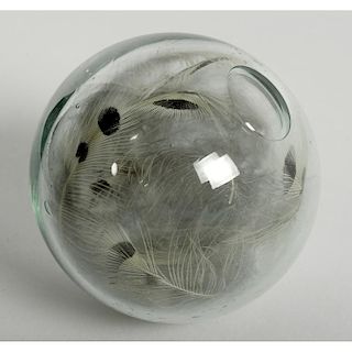 Blown Glass Target Ball Filled With Feathers