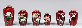 Group of Six Japanese Red Cloisonne Collection
