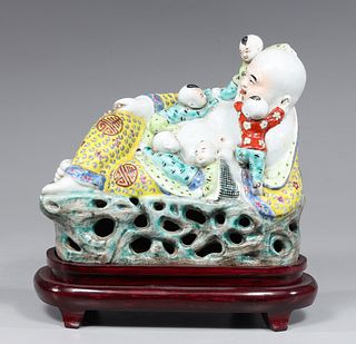 Antique Chinese Porcelain Reclining Buddhi w/ Children