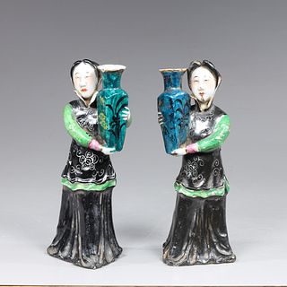 Pair Antique Chinese Porcelain Joss Stick