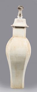Tall & Unusual Chinese Bisque Porcelain Covered Vase