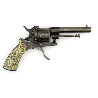 Engraved Folding Trigger Pinfire Pistol by I. Tritschler