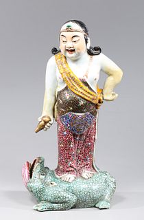 Large Antique Chinese Porcelain Figure of Standing Buddha atop Frog