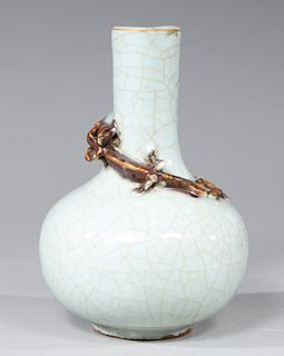 Chinese Celadon Crackle Glazed Bottle Vase