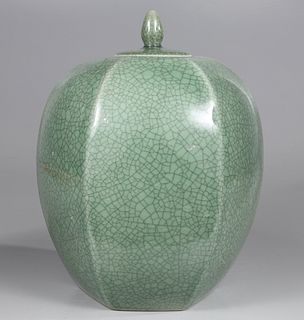 Chinese Crackle Glazed Covered Porcelain Jar