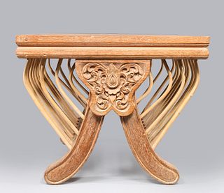 Chinese Carved Wood Low Pedestal