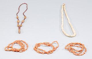 Group of Five Vintage Necklaces, Niihau Shell, Stone