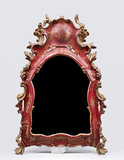 Red Chinoiserie Mirror with Gilt Detail