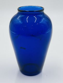Vintage Cobalt Blue Glass vase by Correia Art Glass, Signed & Dated 1999