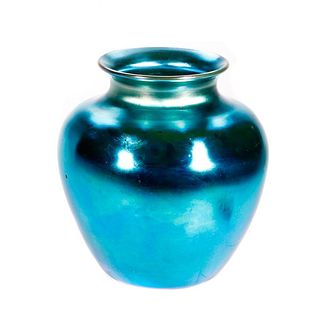 Iridescent Blue Glass Vase/Planter.