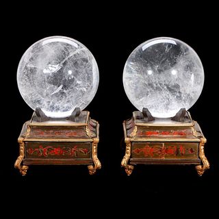 French 19th Century Rock Crystal Balls on Stands.