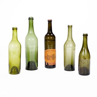 Five Vintage Wine/Mineral Water Bottles.