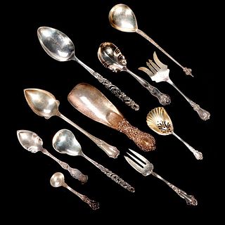 Nineteen Sterling Serving Pieces and a Shoehorn.