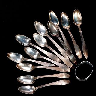 Twelve Sterling Teaspoons, and a Napkin Ring.