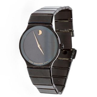 Movado 'Museum' Ultra Thin ladies blackened stainless wristwatch.