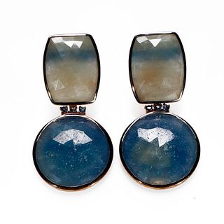Pair of sapphire and silver earrings.