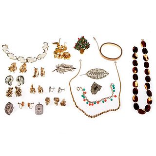 Collection of vintage costume and rhinestone jewelry.
