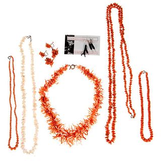 Collection of coral jewelry.