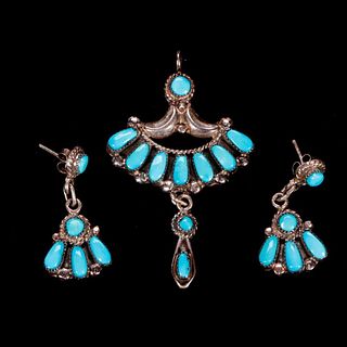 Bill & Lou Zuni silver and turquoise set.