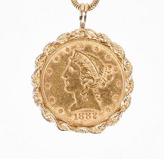 14K Necklace $5 US 1882 Coin